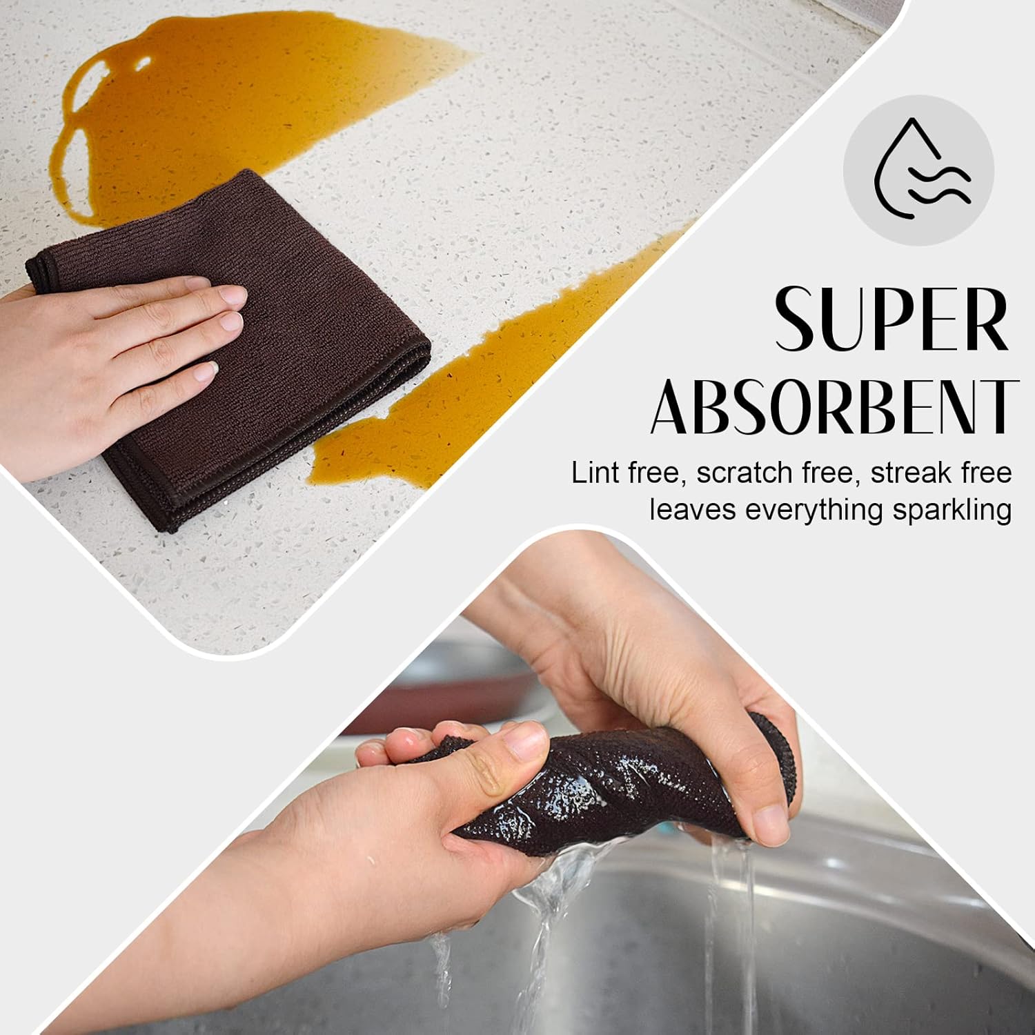 SINLAND Absorbent Microfiber Dish Cloth Kitchen No Streak Cleaning Cloth Dish Rags Lens Cloths 12 Inch X 12 Inch 12 Pack Dark Brown - Image 4
