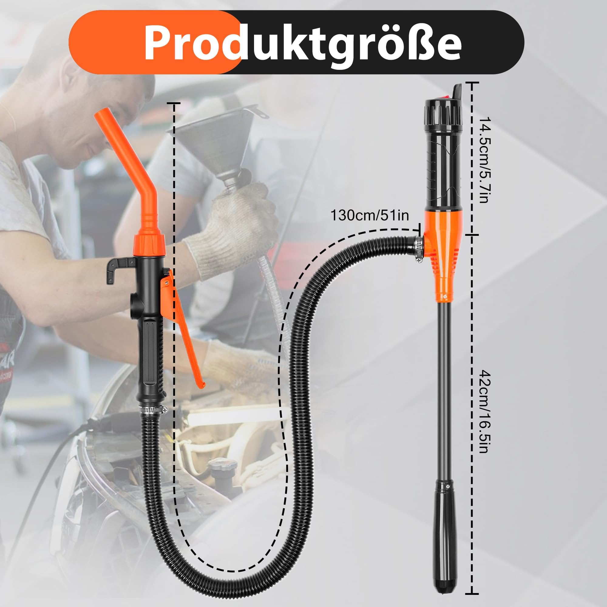 Pompa Trasferimento Liquido Pompa Multifunzione Alimentata a Batteria, Pompa Fino a 9 Litri (2,4 GPM) Al Minuto Pompa Portatile per Benzina, Diesel Acqua, Carburante (Arancione)