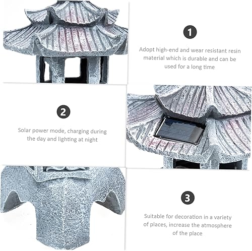 Miniatura 5 de Tofficu Farol de pagoda solar para decoración de jardín al aire libre, estatua asiática zen, patio, césped, porche, camino, adorno de jardín con