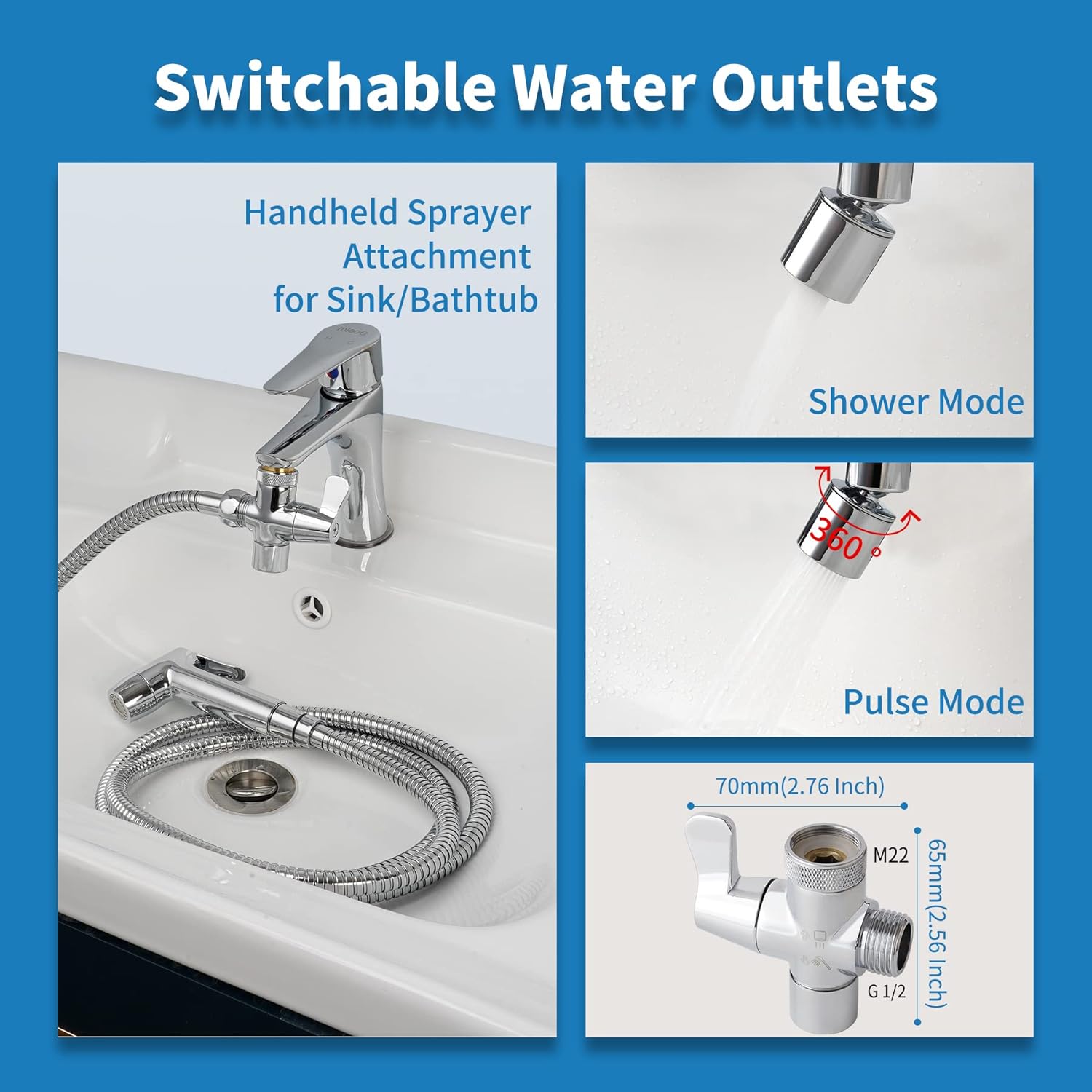 Sink Faucet Hose Sprayer Attachment,Handheld Bidet Toilet Sprayer,Dual Function Faucet Sprayer Rinser,Bathroom Shower Head, Baby Cloth Diaper for Feminine Hygiene,Bathing Pets,Chrome Finish - - 