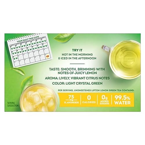 Miniatura 12 de Lipton Bolsas de té verde limón, saborizadas, sin azúcar, para té caliente o té helado con cafeína y flavonoides, 120 bolsas de té en total (20