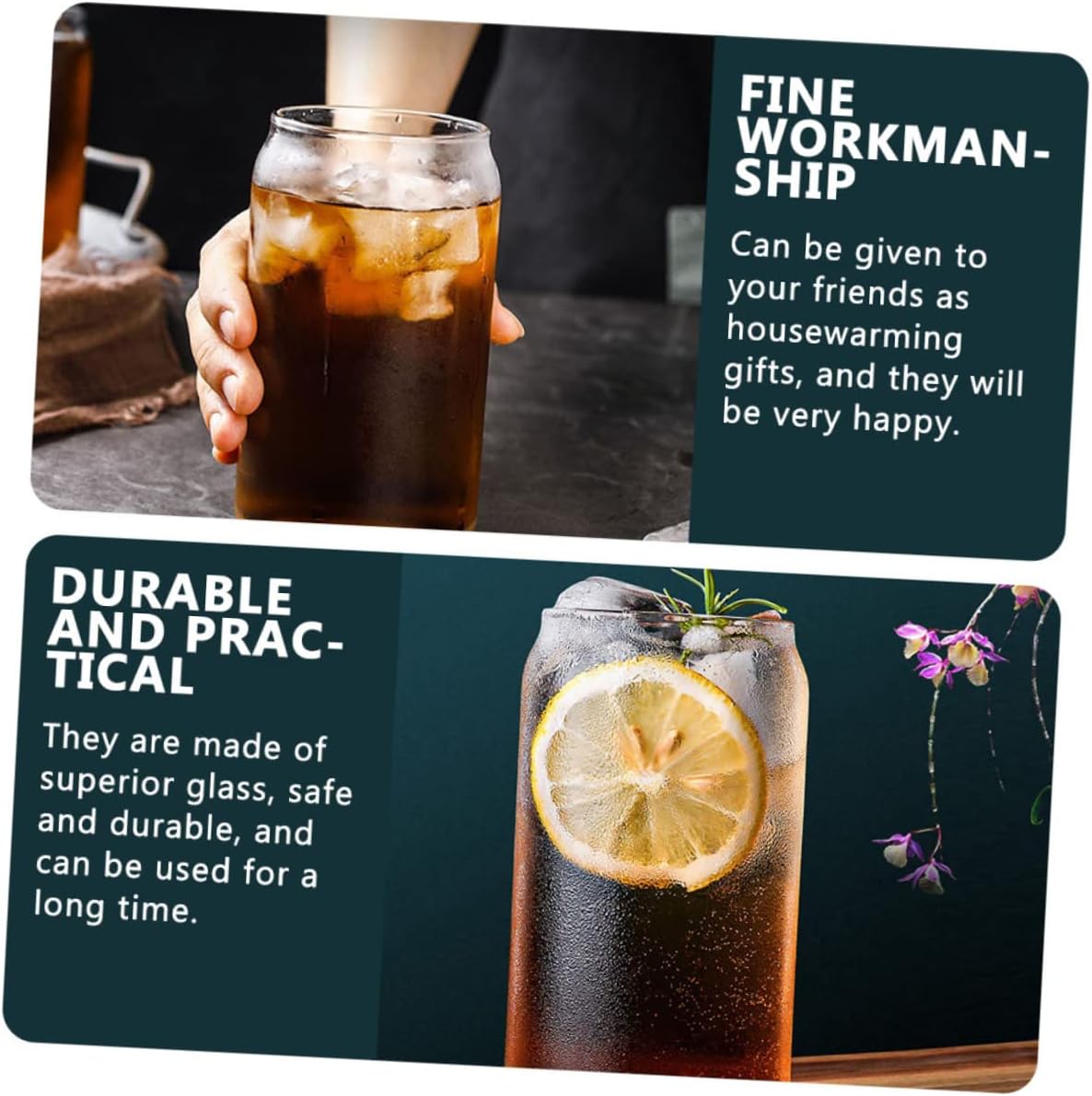 6pcs Ring-pull Can Bar Cocktail Cups High-toughness Glass Beverage Cups Lids Bulk