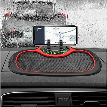 Car Anti-Slip Mat, Multifunction Dashboard Mat Rotatable Phone Mount with Temporary Parking Number, Universal Large Anti Skid Pad Dash Organizer for Cellphones Keys Gadgets
