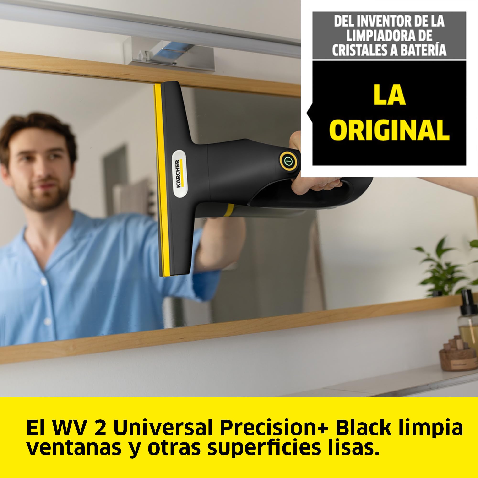 KÄRCHER limpiadora de cristales con batería WV 2 Universal Precision+ Black, autonomía: 35 min, depósito: 120 ml, 2 boquillas, botella pulverizadora con paño de microfibra, 20 ml de limpiacristales