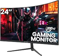 CRUA Monitor curvo para jogos de 24 polegadas 200hz/180hz, monitores de computador sem moldura FHD 1080P, suporta desfoque de baixo movimento AMD freesync, cuidados com os olhos, DisplayPort, HDMI,