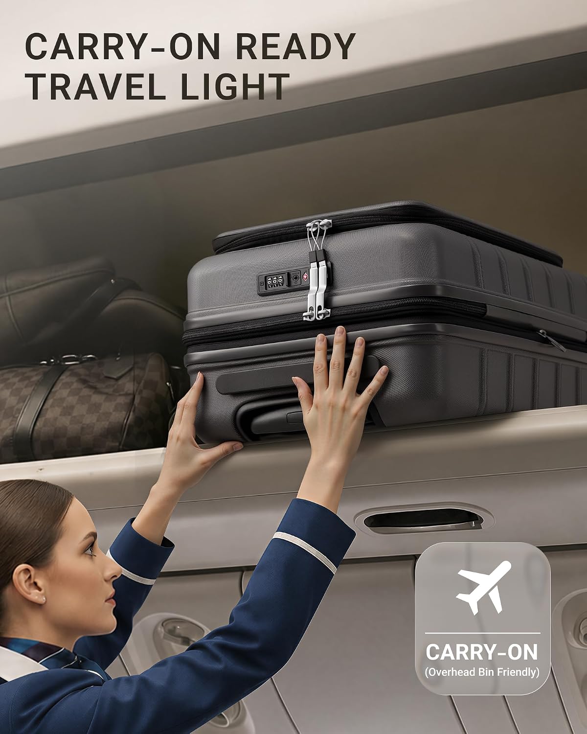  Suitcases with Wheels, Expandable Carry on Luggage, Grey, 20 Inch | Airline Approved for Travel, Business Trip, Front Pocket, Impact Resistant Hardshell, 360° Double Spinner Wheels, TSA Lock thumbnail