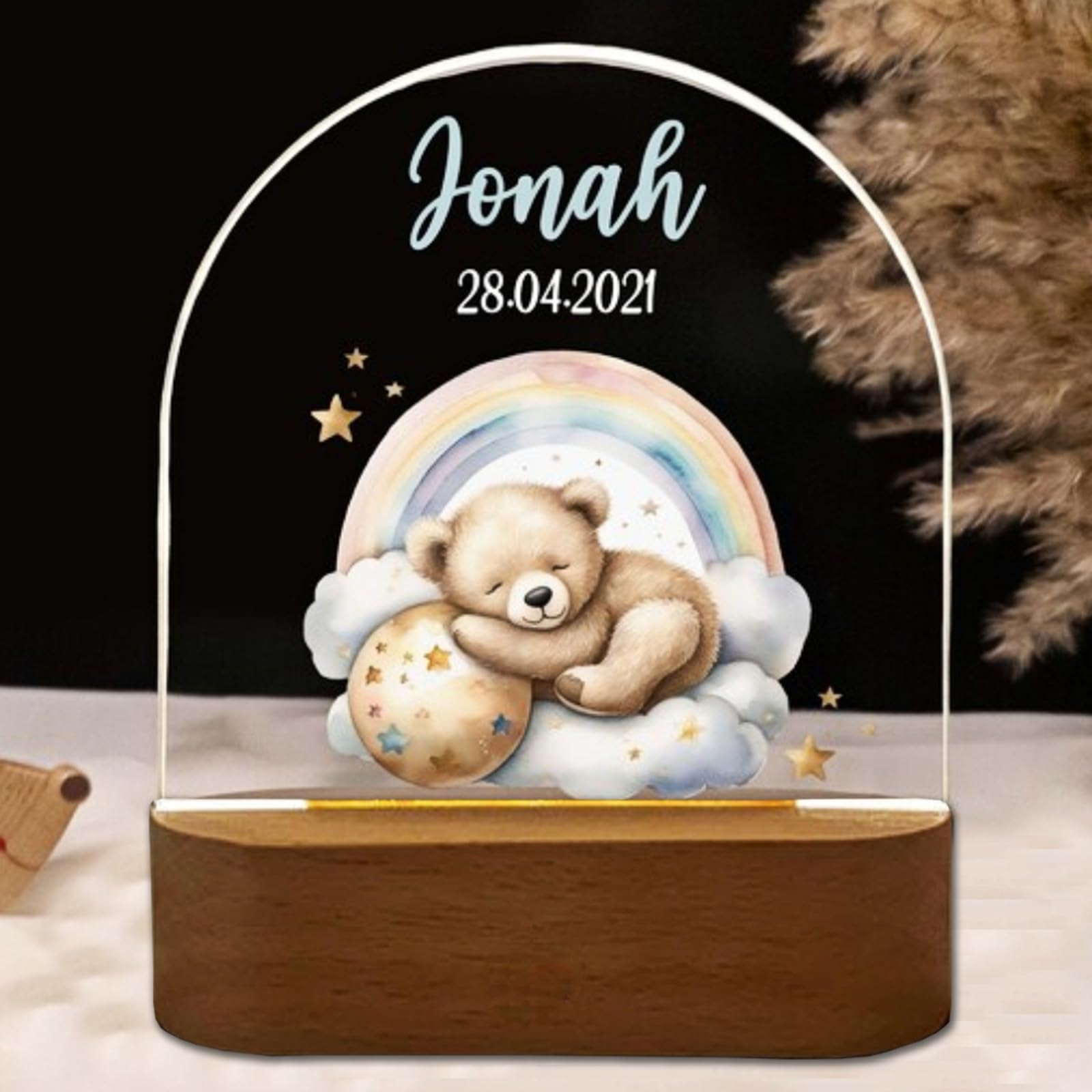 Fallover Personalised Baby Boys Girls Gifts, Custom LED Night Light Lamp for Babys Nursery - Cute Animals Design, Personalised Kids Sleep Light for Daughter, Son, Niece, Granddaughter, New Baby (16)