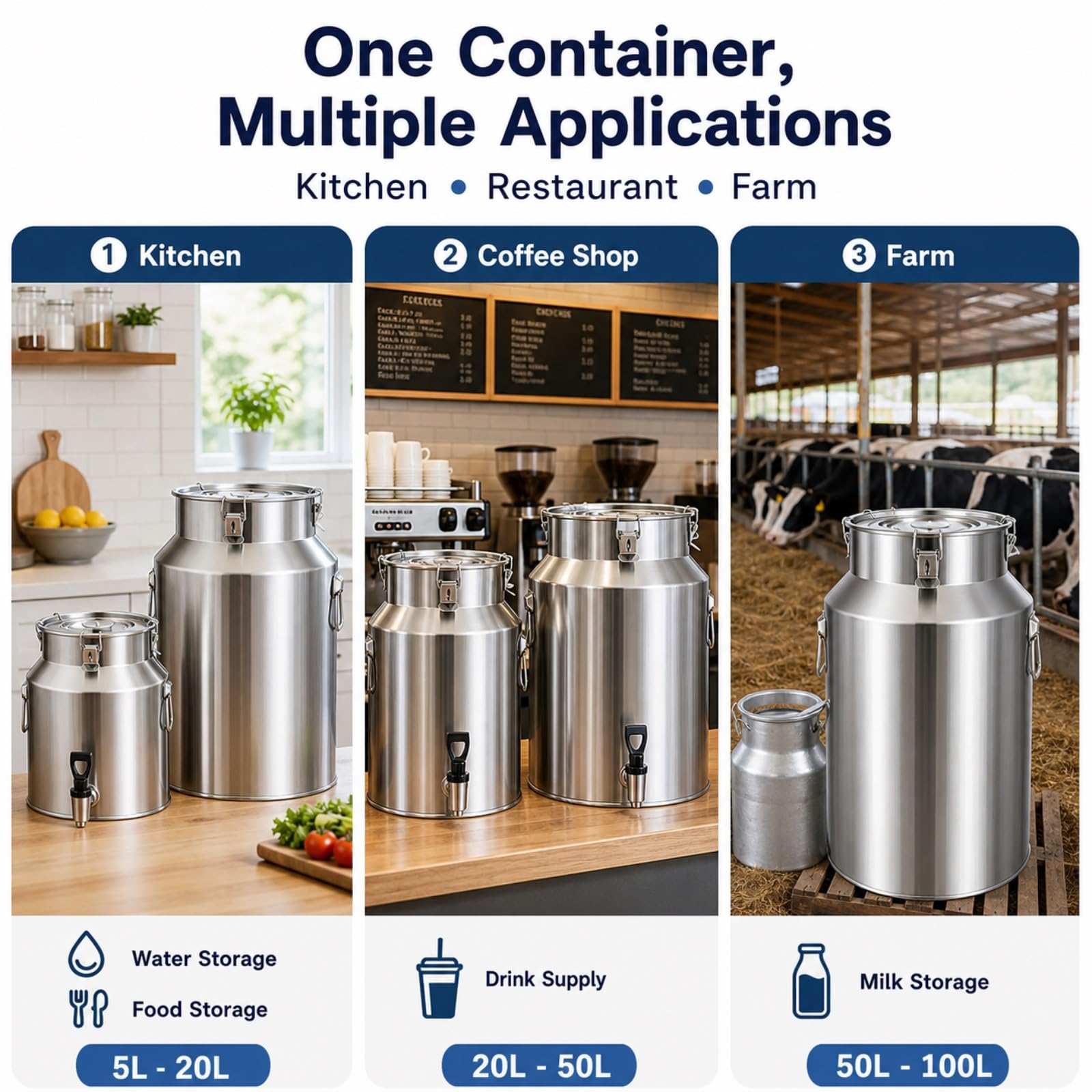 Bidón de leche de acero inoxidable 304 con tapa hermética y grifo | Bidón de leche estanco para almacenar y transportar aceite y vino(No Spigot,35L/9.2 Gal)