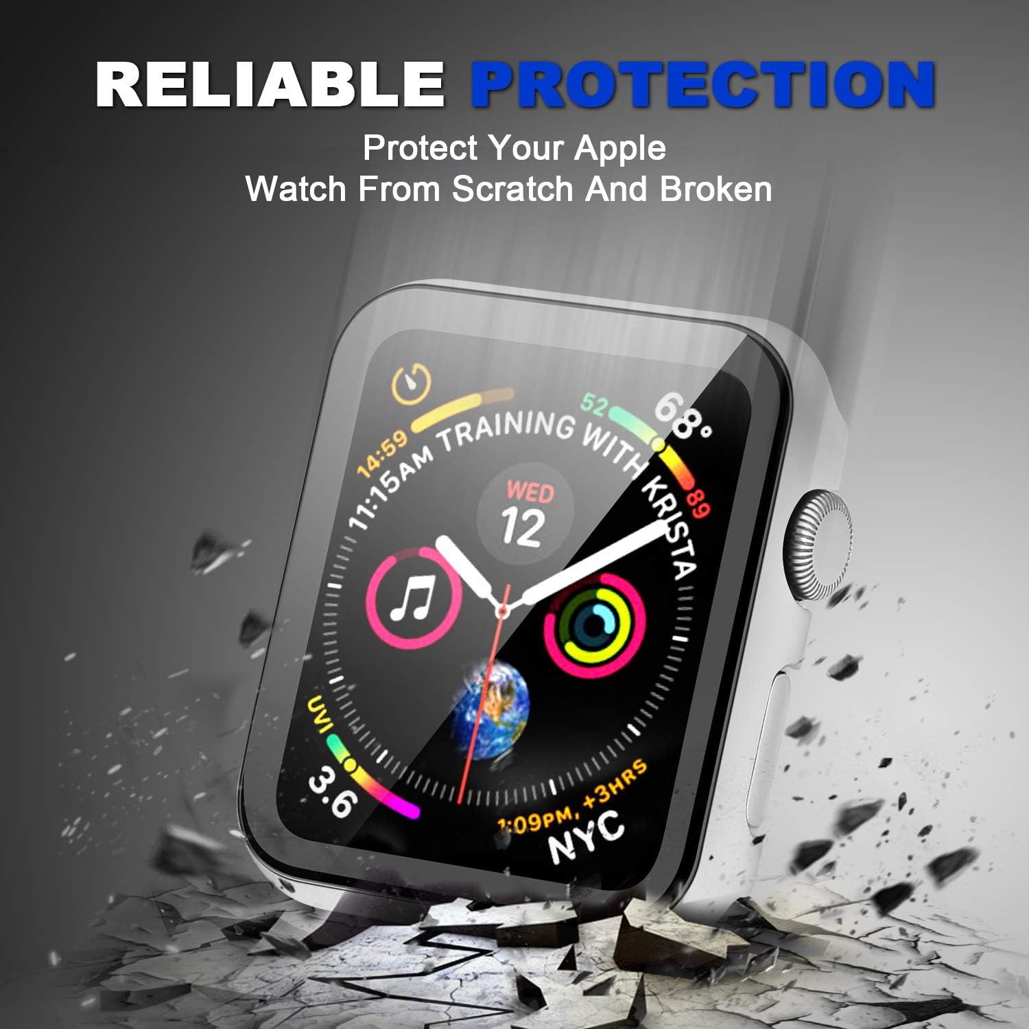 TOMAZON Case Compatible for Apple Watch 44mm Series 5 Series 4 with Anti-Scratch Screen Protector Cover, Ultra-Thin Full Coverage Shockproof Defense Edge Bumper for iWatch 44mm (Silver)