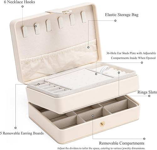 Miniatura 3 de MODENGKONGJIAN Caja organizadora de joyas, estuche grande de almacenamiento de joyas de 2 capas, soporte portátil de exhibición de joyas de viaje