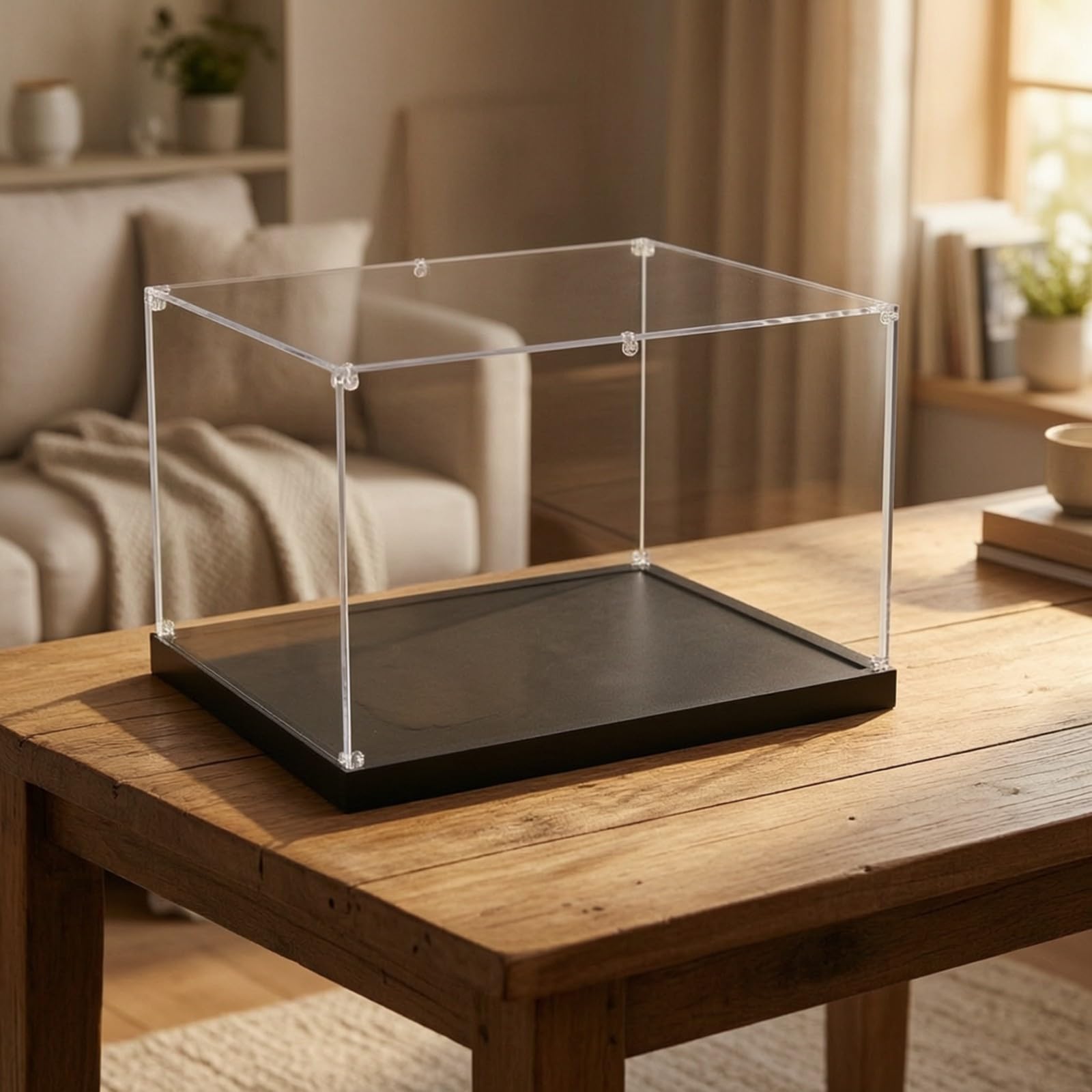 Almencla in Acrilico Trasparente Durevole Vetrina da Tavolo con Base Rialzata Elegante Espositiva con Pannelli Trasparenti per Stanza Degli Hobby , Nero