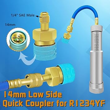 AC Dye Oil Injector Backflow Prevent Kit, HVAC Dye Oil Injector with R134A Snap Quick Coupler, R1234YF Low Side Quick Coupler, R410 Mini Split Adapter for R134A R22 R12 R410 R1234YF Refrigerant System