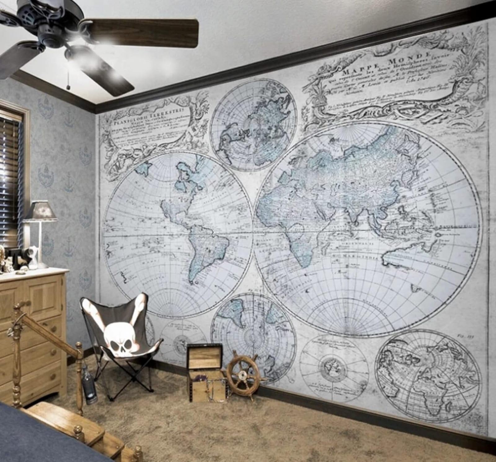 XLMING Retro Nostalgic World Map Art Personalised 3D Wallpaper Luxury Silk Study Dining Feature Sofa Grey Bedroom Living Room Tv Decorative Wall-350cm×256cm