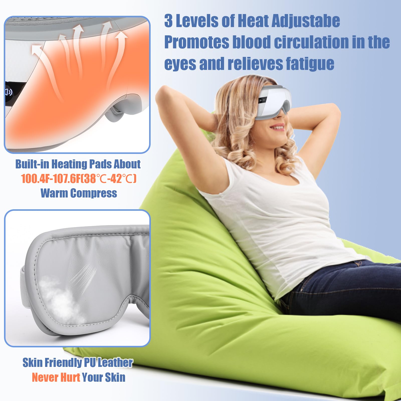 Massaggio per gli Occhi Con Calore e Musica Bluetooth, Maschera Elettrica Con Temperatura Costante e Vibrazione Multifrequenza per Alleviare gli Occhi