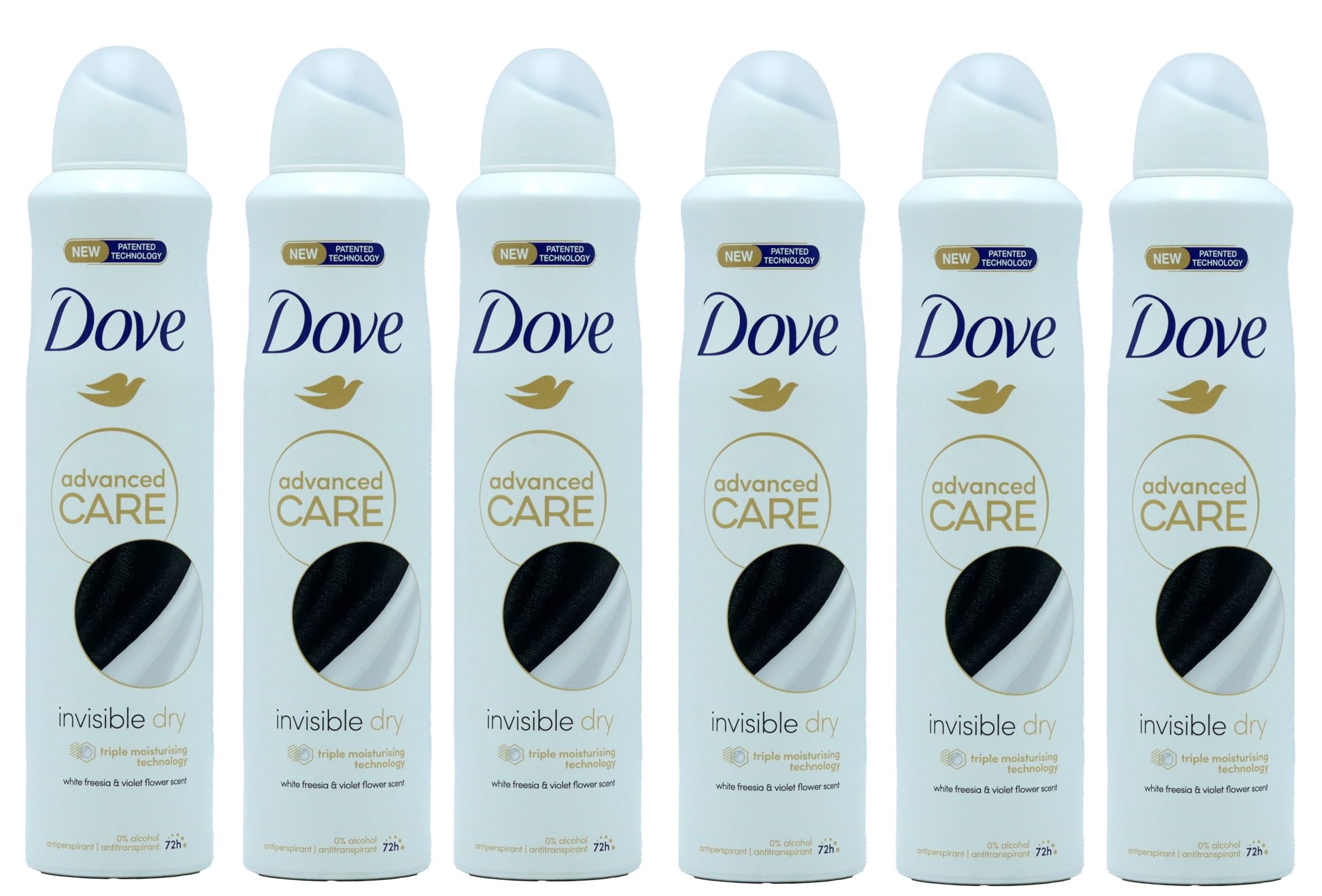 Dove Invisible Dry Antiperspirant Spray provides up to 48 hours of sweat protection and moisturises the skin - 6 x 250ml - Beneficial Packaging