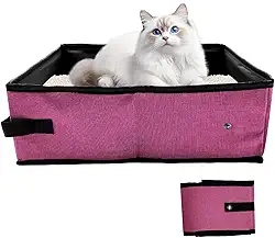 Caixa de areia portátil para gatos, caixa de areia dobrável e à prova d'água para viagens, 39 x 29 x 9 cm, suprimentos para gatos de viagem e acampamento - rosa