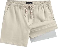 MaaMgic Men's 2-in-1 Linen Beach Shorts 5/7 Inch - Breathable Drawstring Casual Summer Shorts with Pockets