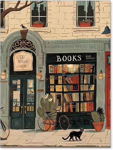 Arte de pared de libro vintage, impresiones acogedoras de librería, pósteres de rincón de lectura, obras de arte para la oficina en casa, decoración