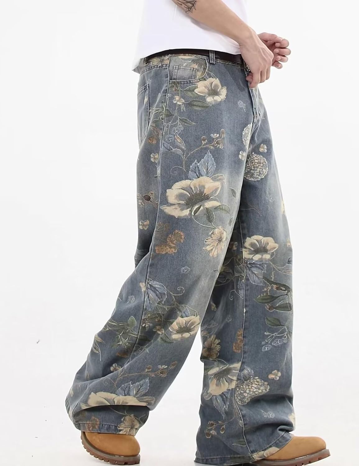 FantasyGears Y2k Baggy Jeans Men Flower Print Graphic Jeans Harajuku Wide Leg Boyfriend Denim Pants Streetwear - Image 4