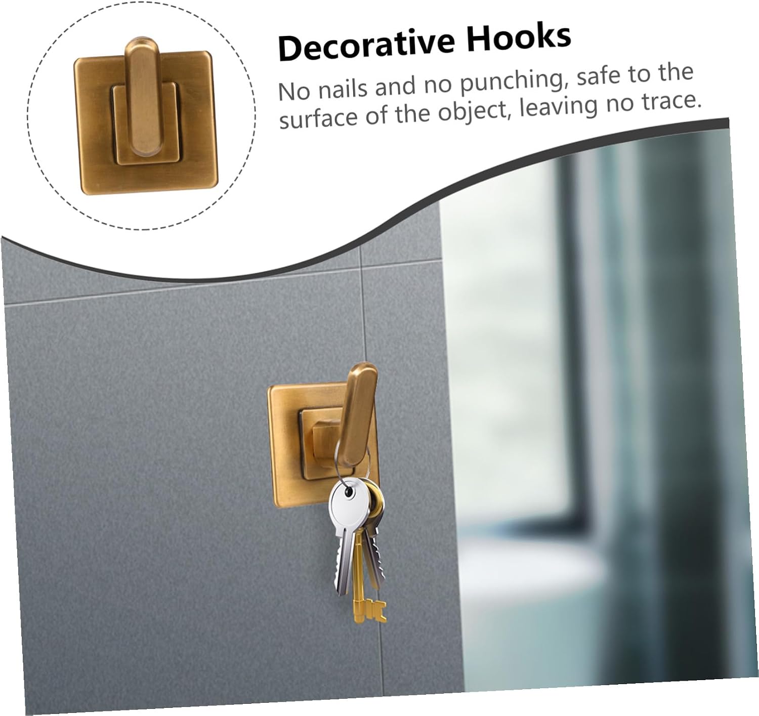 2Pcs Punch-Free Adhesive Wall Hooks for Bathroom and Kitchen, Square Base Decorative Self-Adhesive Hooks, Rust-Resistant, Easy Mount Storage Solution for Home Organization image 3