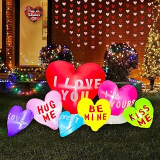BLOWOUT FUN 6FT Valentine's Day Inflatable Cute Hearts Funny Romantic Decoration Lighted Blow Up Indoor Outdoor Decor Proposal Wedding Anniversary Party Garden Yard Lawn Décor