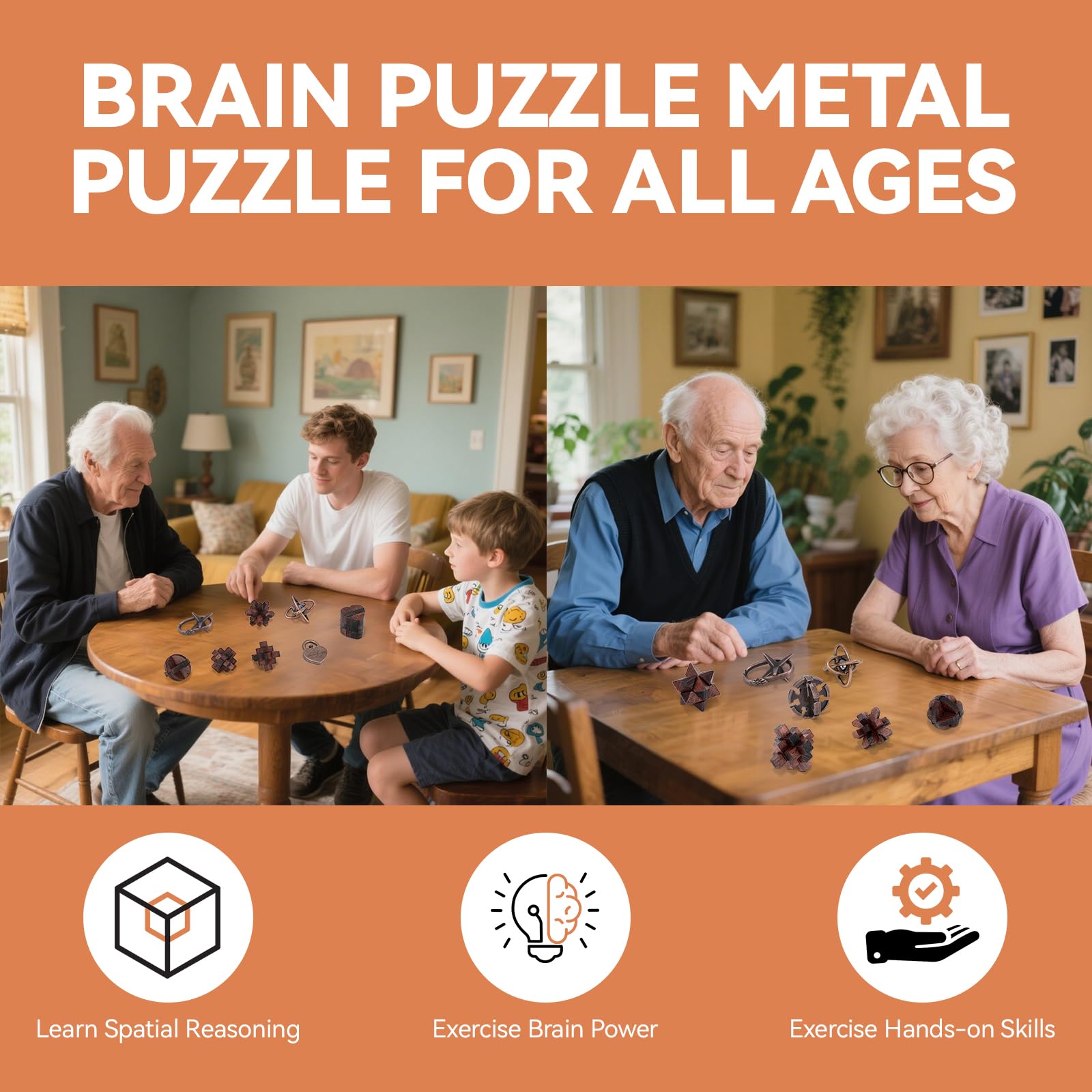 13 Pcs Brain Teaser Puzzles for Adults Teens - Metal Puzzles 3D Puzzle Game Toys for Adults Teens - Wooden Unlock Interlocking Puzzle Adult IQ Education Smart Toys: Style F