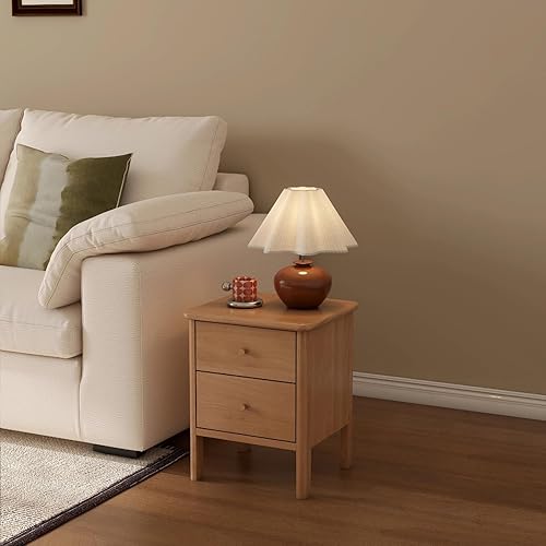 Miniatura 2 de Vadisun Mesita de noche de haya 100% FAS para dormitorio, moderna mesita de noche de madera con 2 cajones para espacios pequeños