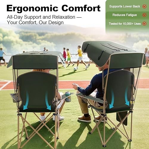 Miniatura 7 de Silla de camping portátil con dosel, silla plegable con toldo, silla Oxford 600D duradera para camping, playa, picnic, pesca y deportes