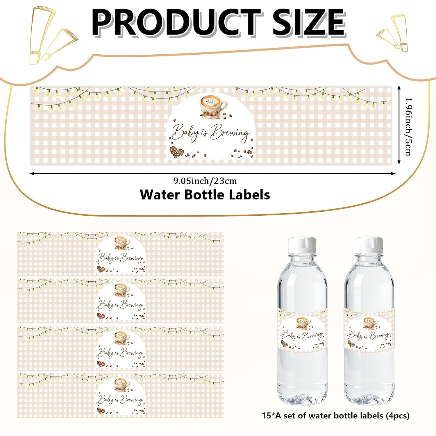 Baby is Brewing Baby Shower Decorations 60Pcs Coffee Themed Water Bottle Labels Something Sweet is Brewing Bow Cup Coffee Beans Water Bottle Wrappers for A Little Bean is On The Way Party Supplies