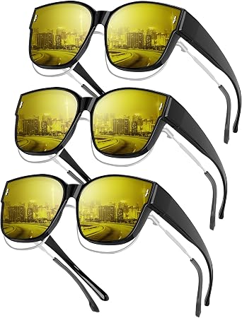 KALIYADI Night-Vision-Glasses Anti-GLare-Glasses Night-Driving Glasses-for-Women Fit-Over-Glasse for Women Men HD Lens