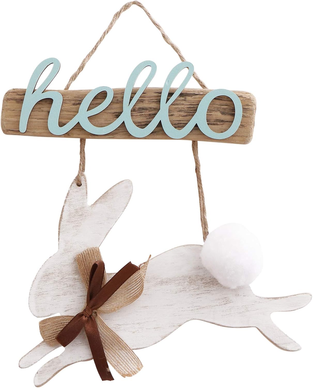 VALICLUD Welcome Sign for Front Door Easter Wooden Hanging Sign Bunny Decoration for Easter Spring Party, Khaki, 25.5x23cm