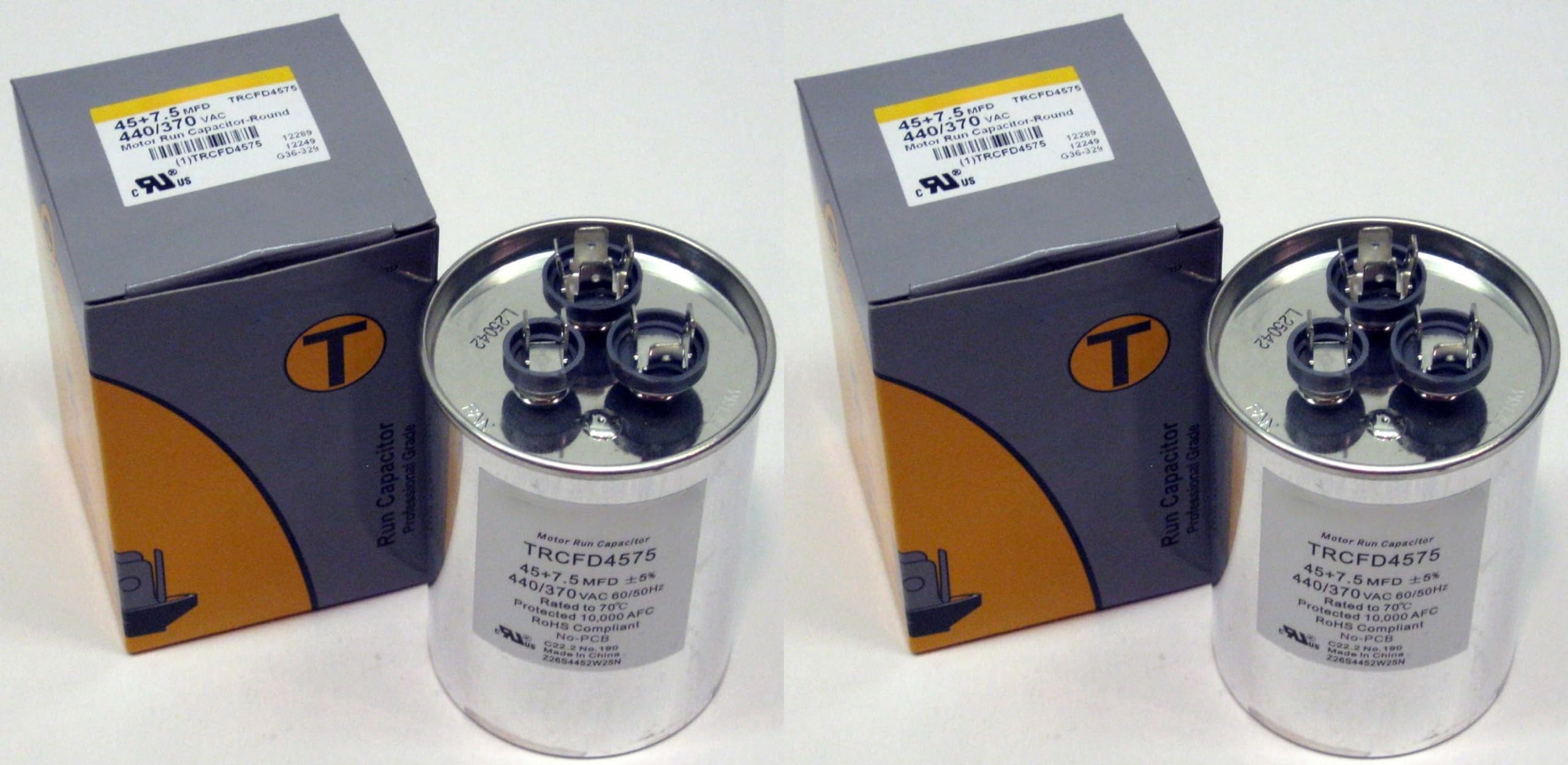 GenericGeneric 2 PACK Titan PRO 45 + 7.5 UF TRCFD4575 Dual Rated Motor Run Capacitor Round MFD 45/7.5 Volts 440/370 for CENTRAL AIR CONDITIONER A/C