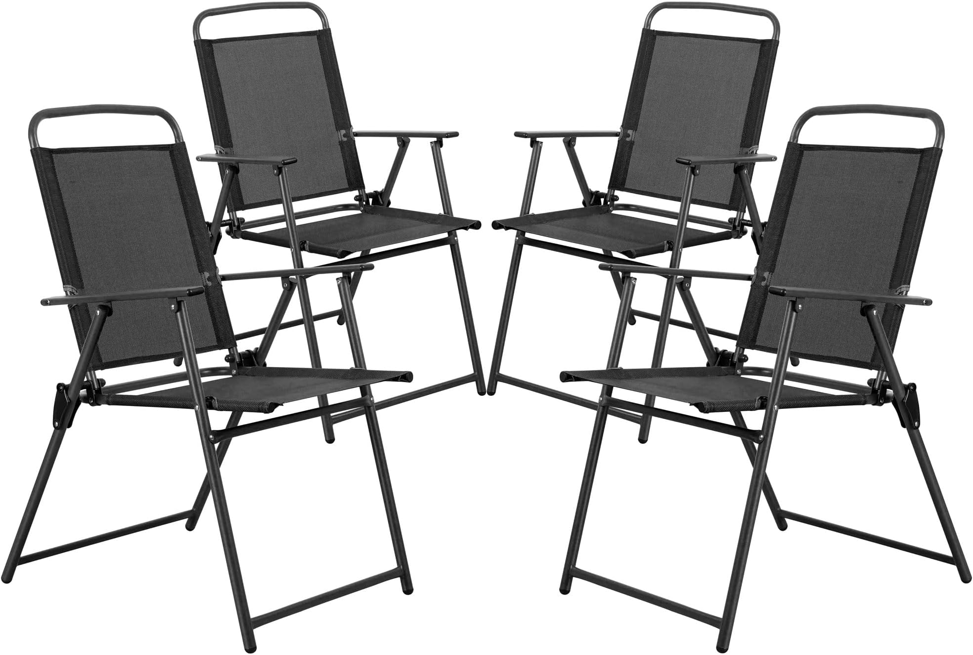 Vongrasig Folding Patio Dining Chairs Set of 4, Small Metal Outdoor Sling Chairs, Patio Furniture Set 4 Folding Chairs for Lawn, Garden, Deck, Backyard, Black
