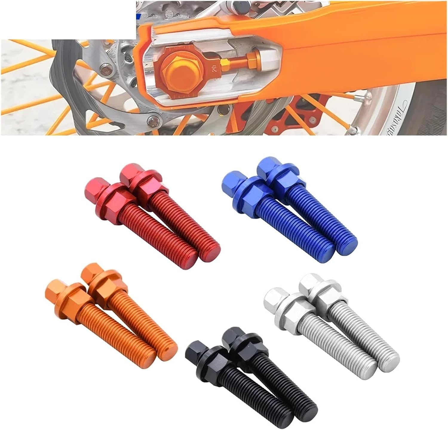 Motorcycle CNC Rear Axle Blocks Chain Adjuster Bolt Compatible With 125 150 250 300 350 450 500 XC XCF XCW SX SXF EXC EXCF TPi Six Days(Orange)