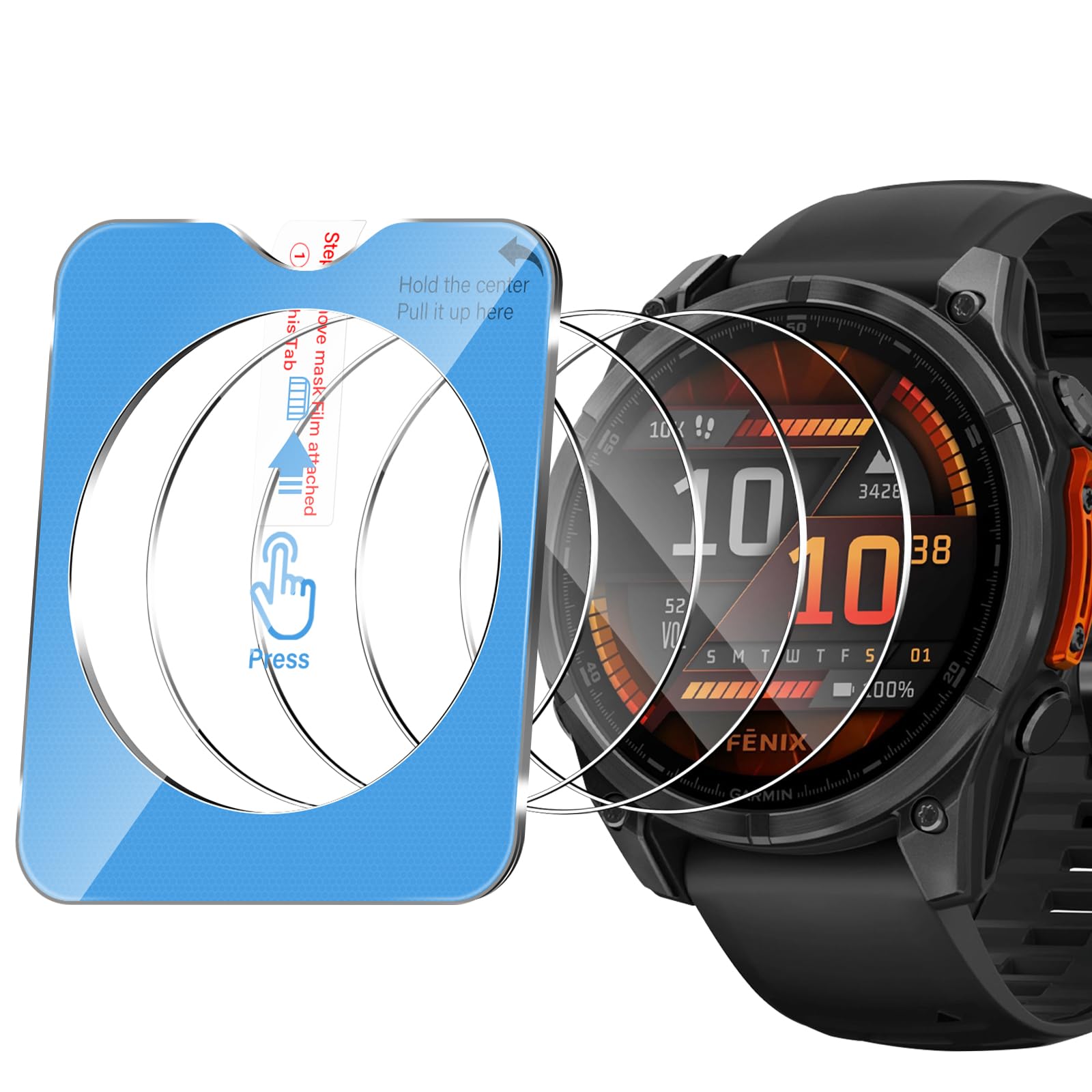 Diruite 4-Pièces Protection Écran pour Garmin Fenix 8 (AMOLED) 47mm Protection Coque, HD Verre Trempé Anti - Rayures pour Garmin Fenix 8 (AMOLED) 47mm