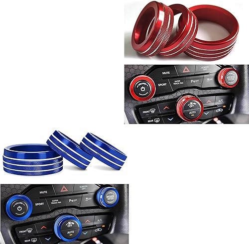 Auprite Cubiertas de perilla de control de clima para Dodge ChallengerCharger 2015-2023, para Chrysler 300 300s 2015-2022 2023 (3 piezasrojo + 3