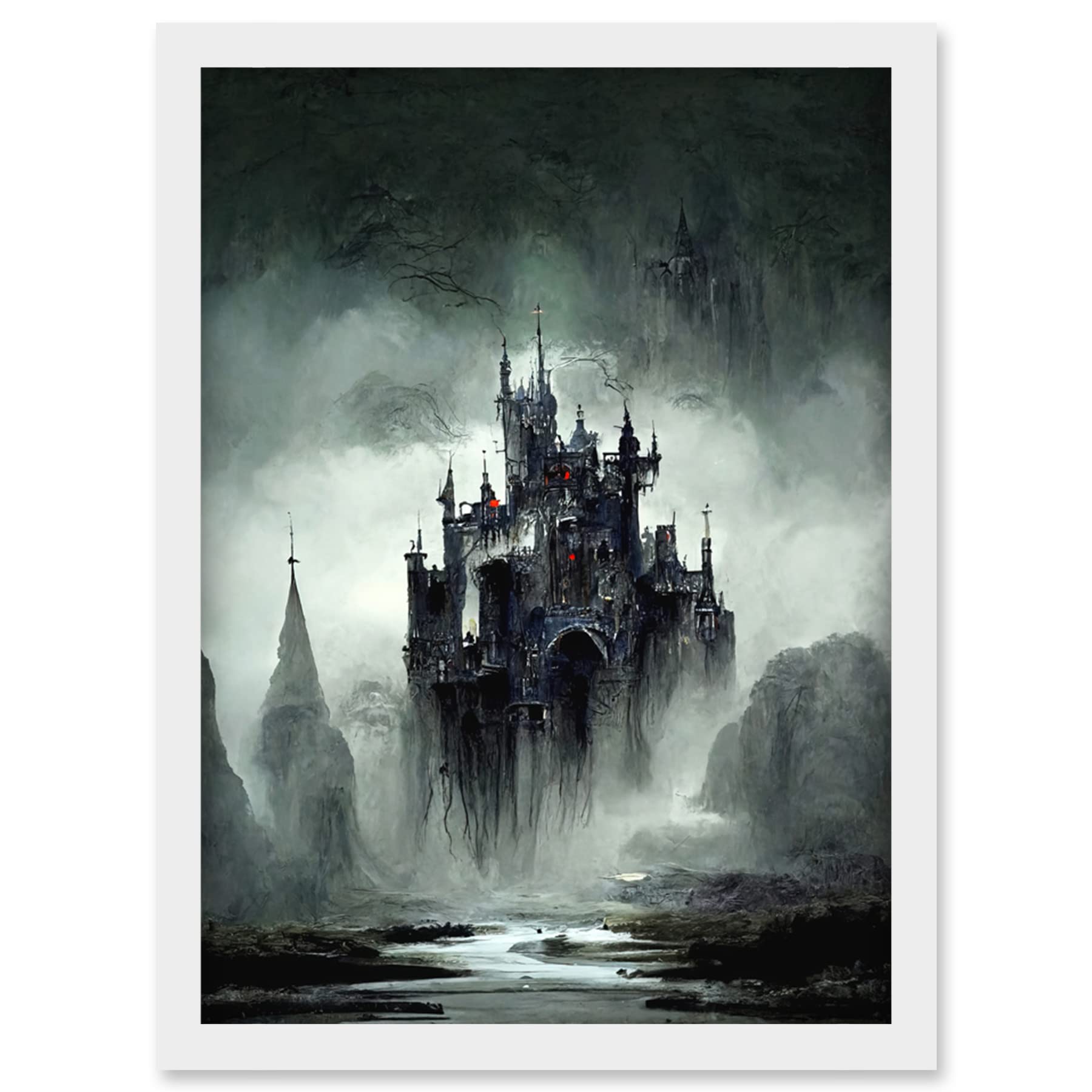 Doppelganger33 LTD Dark Gothic Castle Fantasy Landscape Artwork Framed Wall Art Print A4