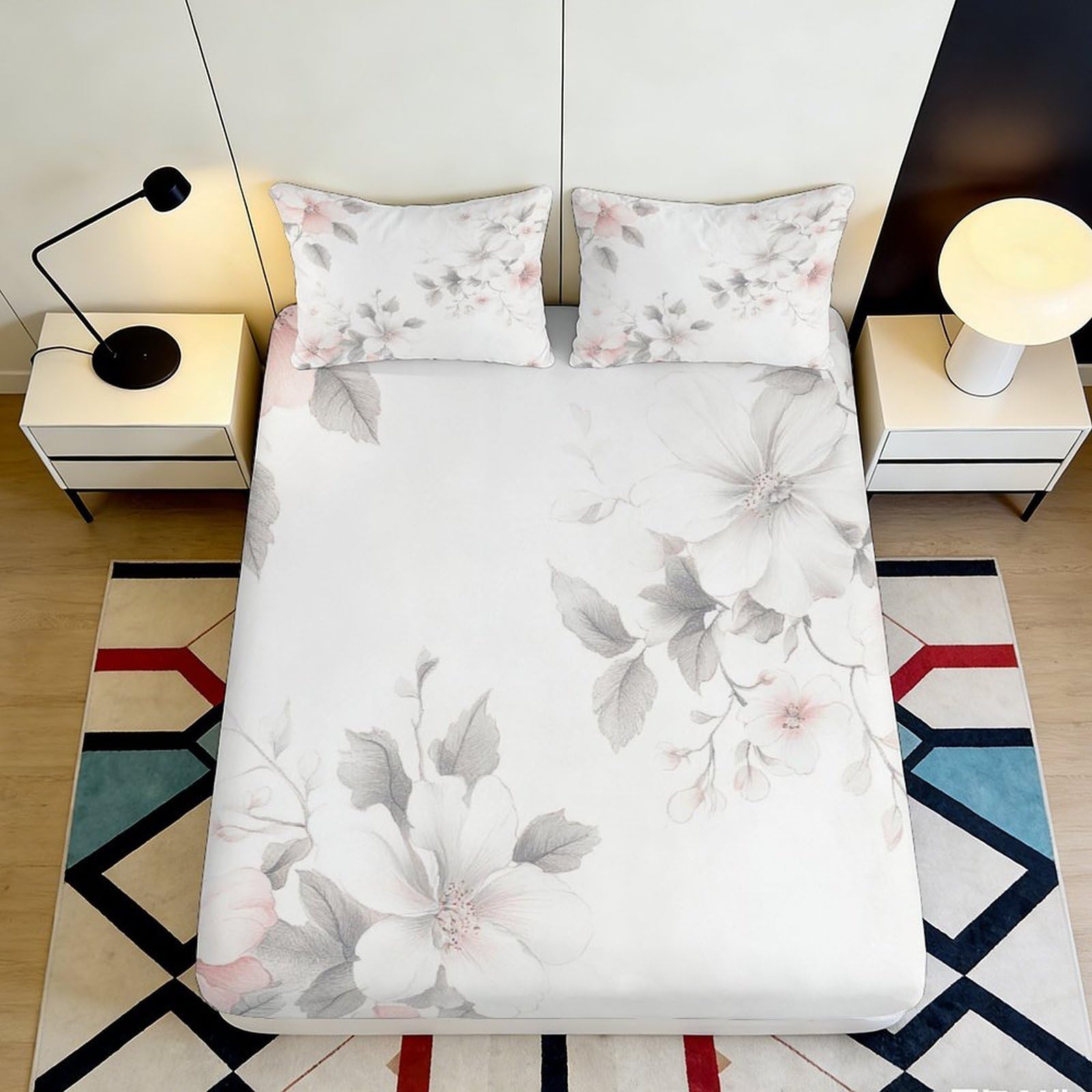 K1r3d9e5 Style-7 3D Printed Floral Blossom Fitted Sheet Microfiber Soft Breathable Watercolor Leaf Bed Cover For Bedroom Guest Room Mattress Protection 90X200x25cm