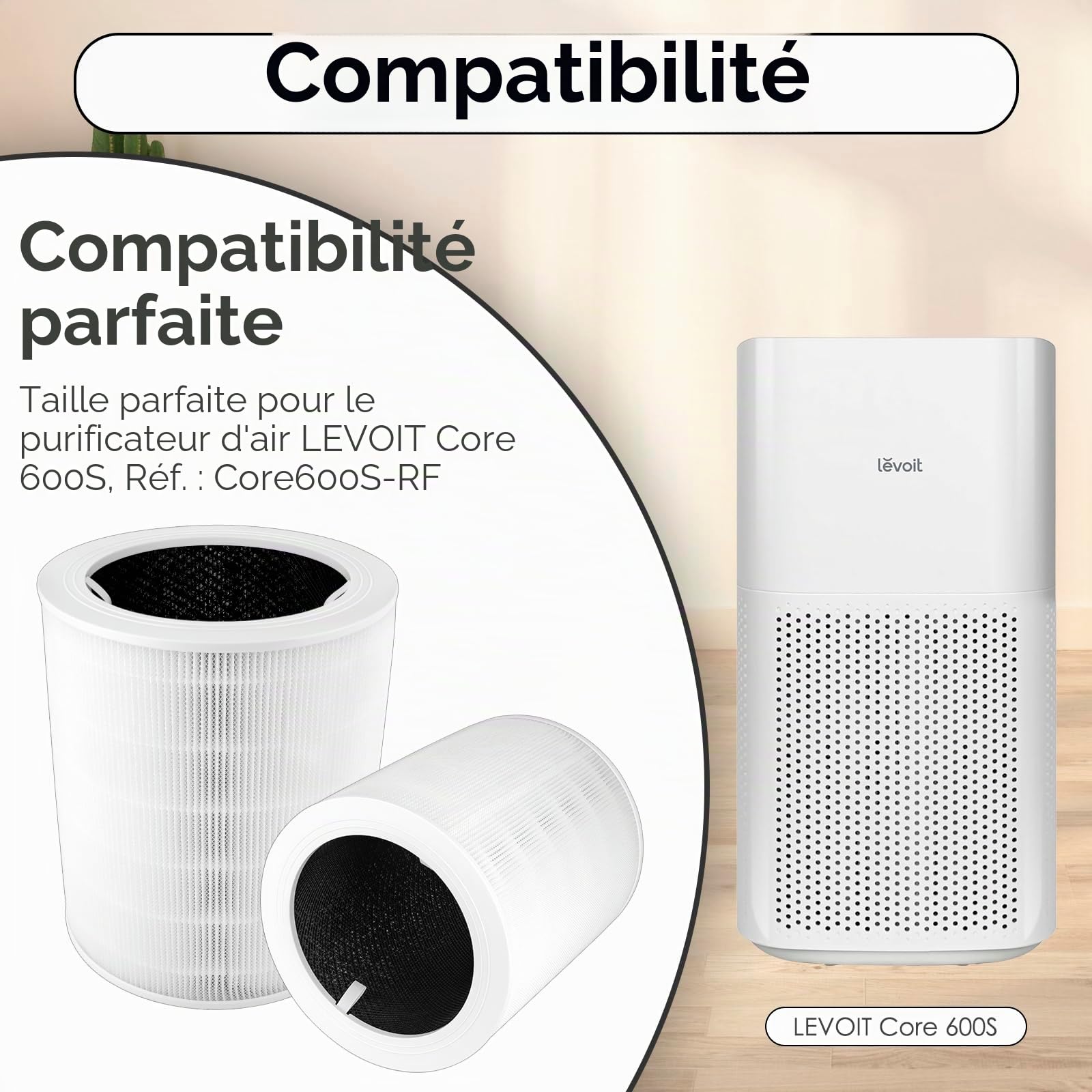 (2 Pièces) Core600S Filtres De Rechange pour Purificateur d'air LEVOIT Core 600S, LAP-C601S-WUS, Filtre HEPA Core 600S H13 True, Filtres 3 En 1 à Charbon Actif Core600S, Remplace #Core 600S-RF