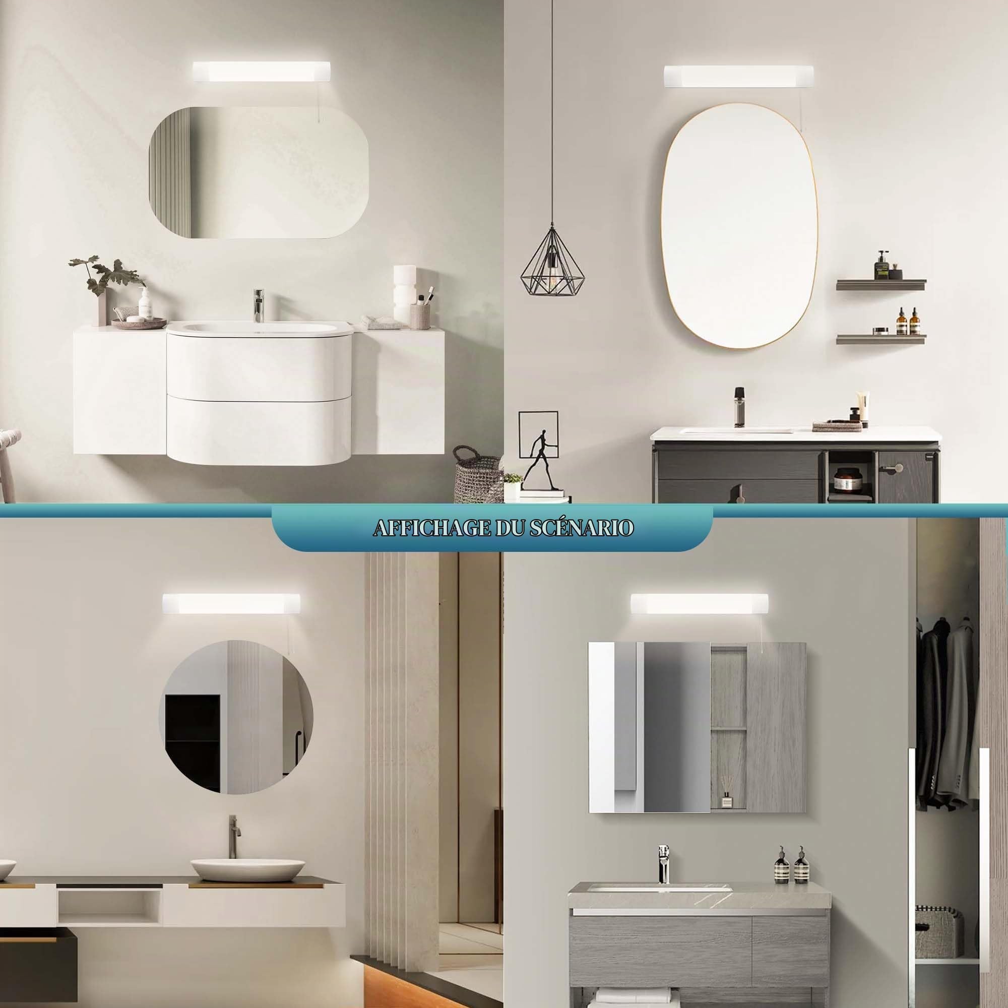 IMVSINCERE 12W Applique Salle de Bain Avec Interrupteur,IP44 54CM lumiere avec prise,4000K 1200LM Applique Led Salle de Bain avec prise de rasoir (54CM)