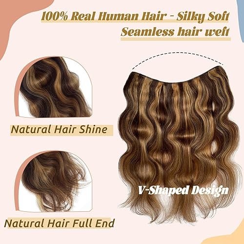 Miniatura 10 de Extensiones de cabello humano real con clip, color marrón Blayage a rubio caramelo, extensiones de cabello humano con clip, cabeza completa para
