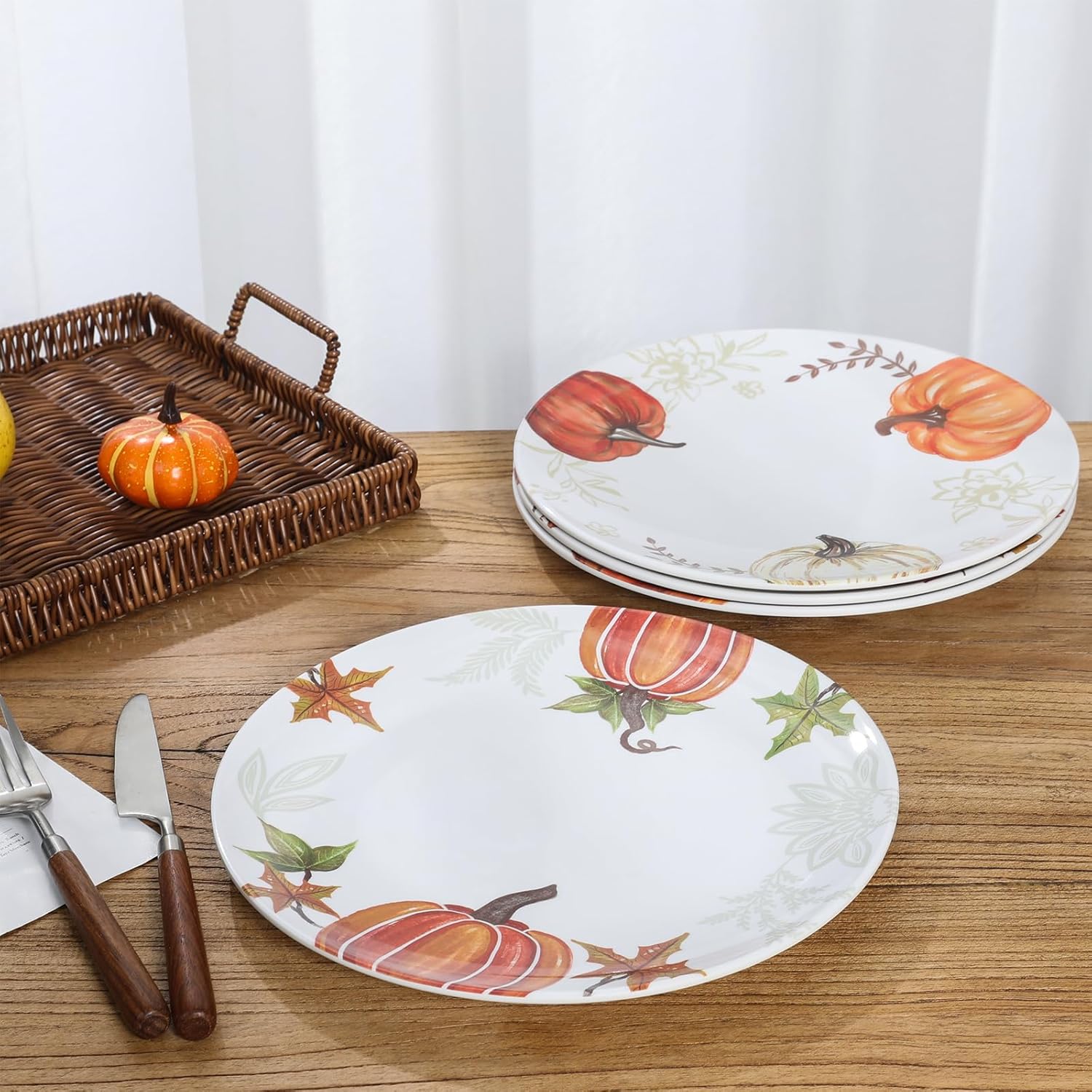 Webbylee 10'' Melamine Plates, Set of 4 Orange Melamine Dinner Plates, Dishes Set for Kitchen，Heavy Duty Dishwasher Safe & Shatter-Resistant, Dessert Plates for Pasta, Salad and Steak, Brown