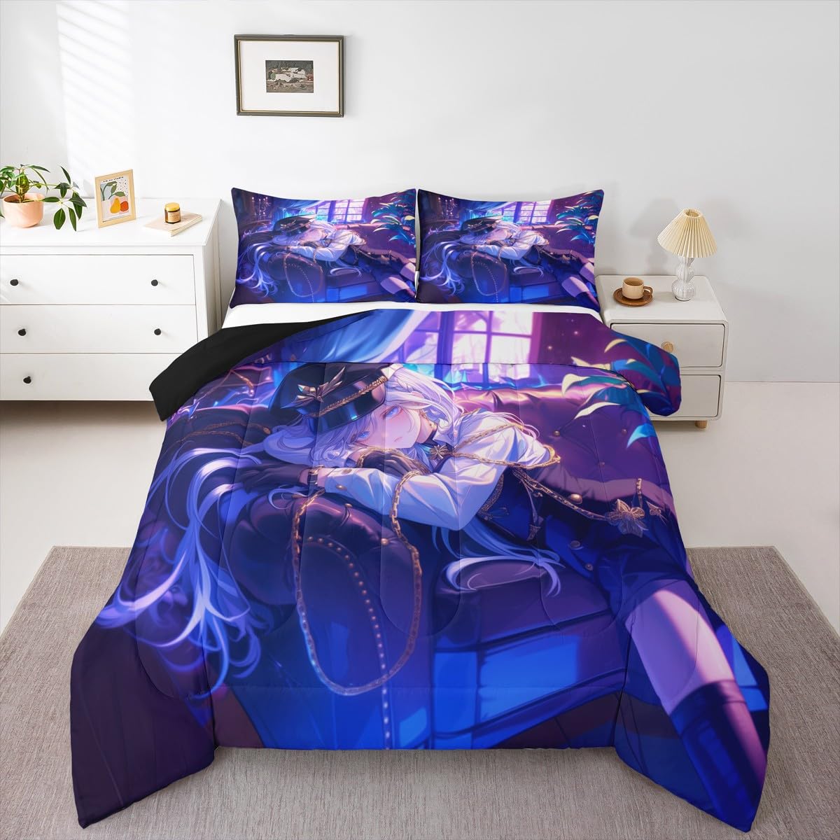 Erosebirdal Japanese Anime Comforter Set,Cartoon Uniform Girls Bedding for Boys Teen Bedroom Decoration Cute Japanese Cartoon Twin Duvet Set, Anime Aesthetic Art Quilt with 1 Pillowcase
