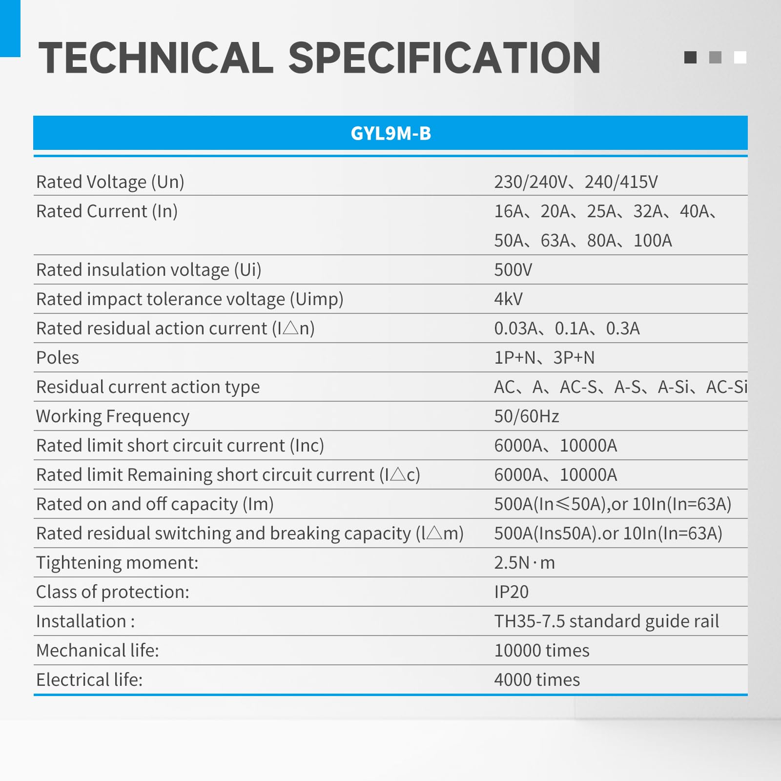 GEYA Elektromagnetyczny wyłącznik różnicowo-prądowy różnicowy, wyłącznik bezpieczeństwa(Type B-2P-40A-0.03A)