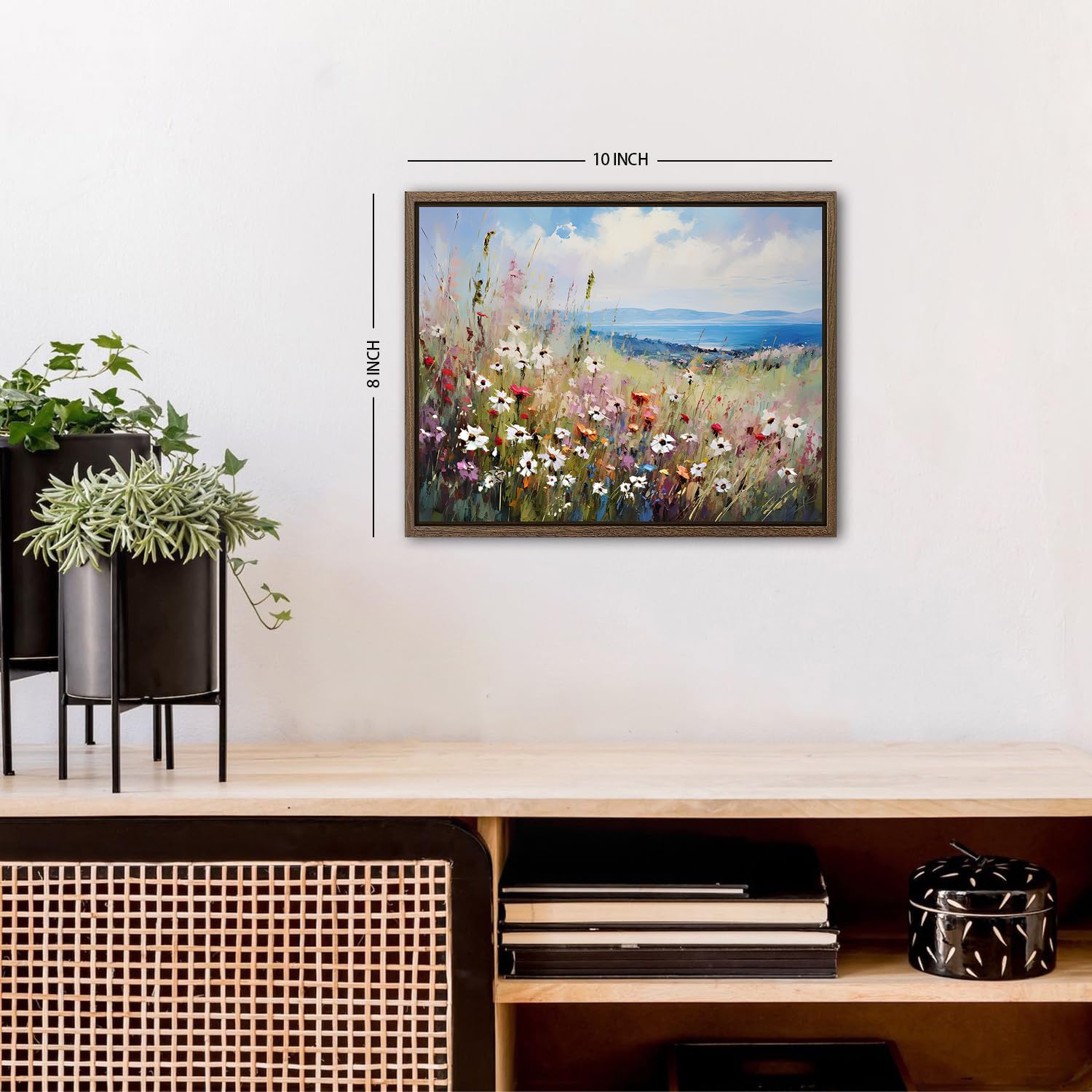 Abstract Wildflower Wall Art Colourful Flower Pictures for Living Room Decor Rustic Floral Landscape Canvas Prints Nature Coastal Scenery Framed Artwork for Bathroom Home Decorations 20x25cm - Image 3