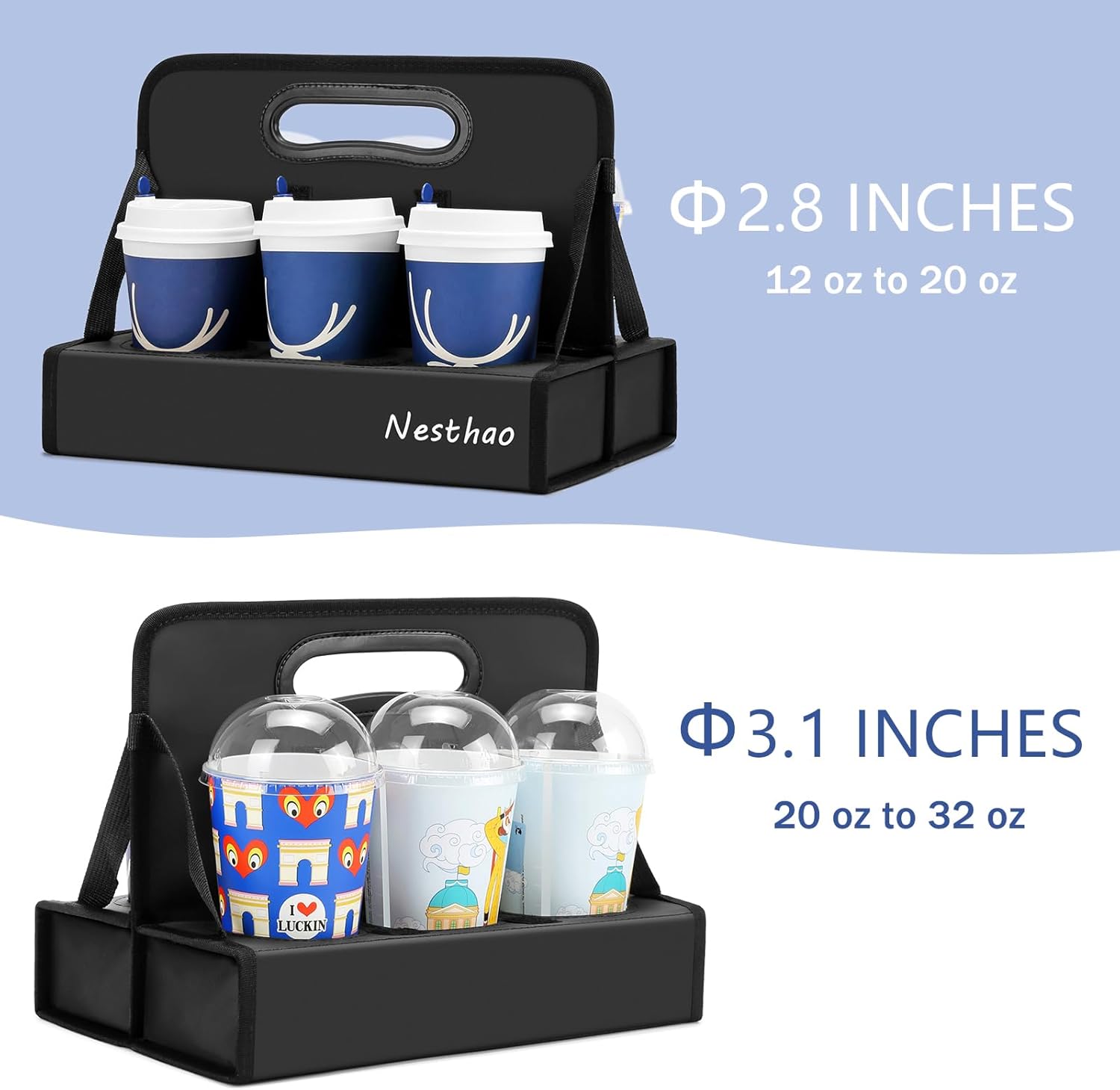 Portable Drink Carrier with Handle, Upgraded 6-Cup Reusable Drink Holder,Drink Delivery Carrier for Take-Out Coffee/Soft Drinks, Food Delivery/Delivery Drivers,Collapsible - Image 3