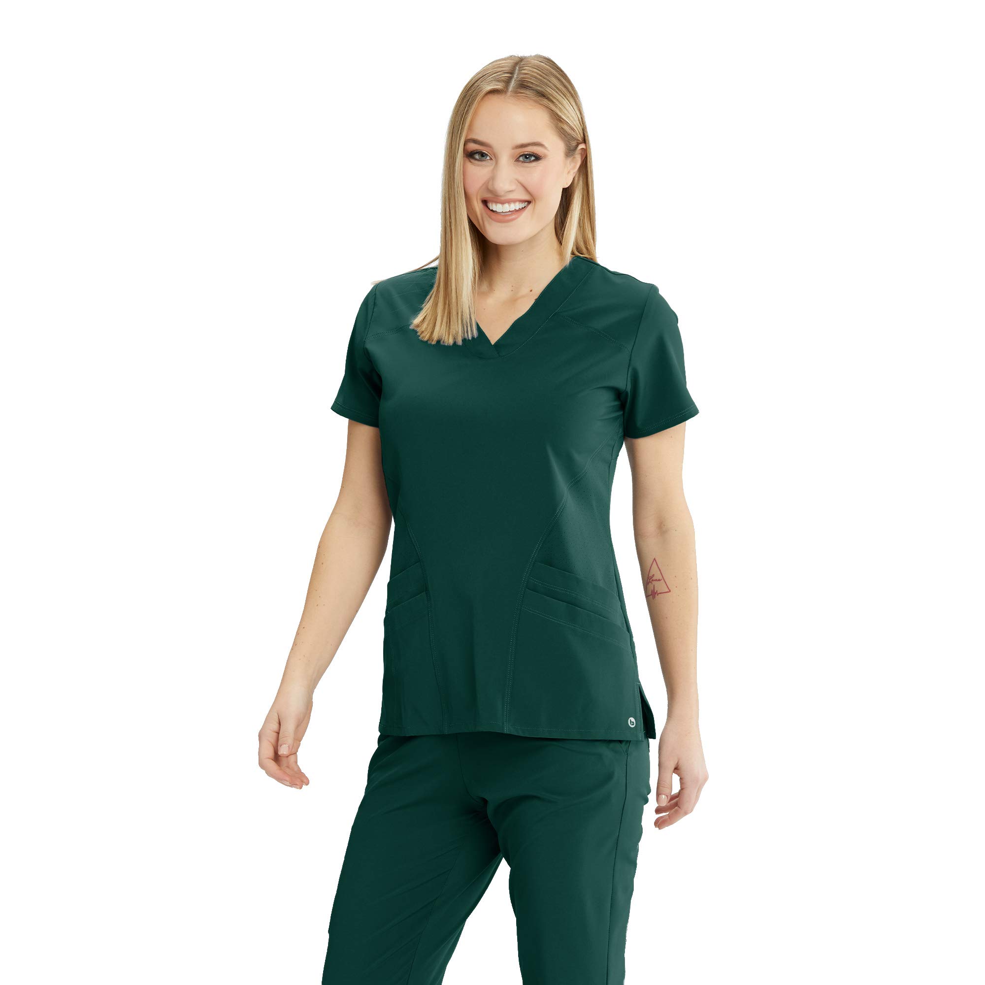ONE Women's Pulse Scrub Top, Sporty V-Neck Medical Top w/ 4-Way Stretch & 5 Pockets