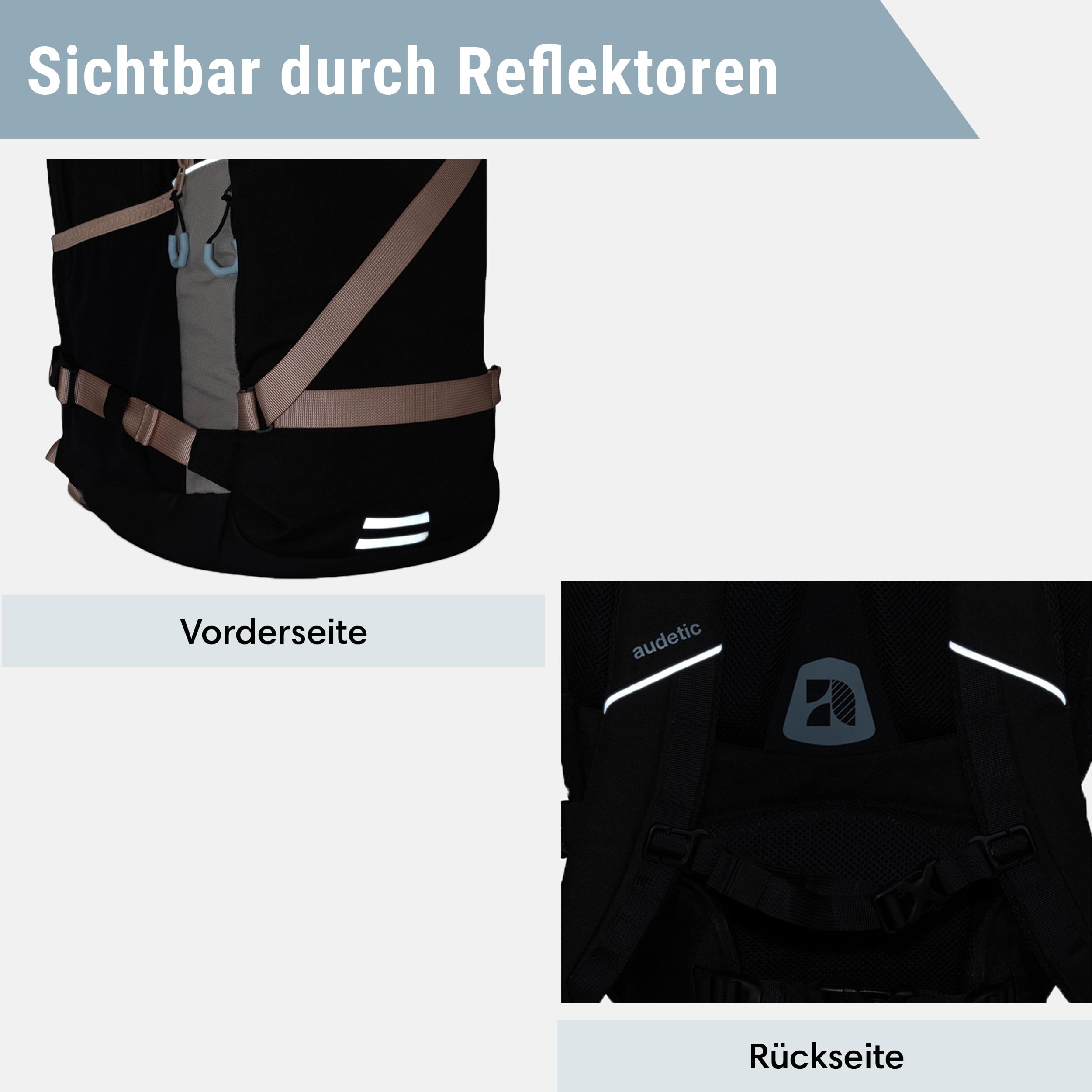 Audetic Schulrucksack Mädchen Teenager Schwarz Rosa - Cosmo - Schulranzen für Klasse 5 - Ergonomische Schultasche mit vielen Fächern für Schule & Freizeit - Wasserabweisend