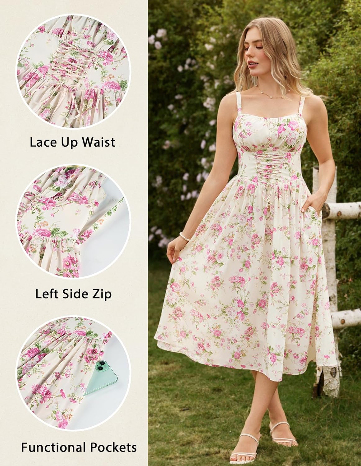 Scarlet Darkness Floral Dress for Women 2026 Corset Milkmaid Dresses Casual Summer Sundress with Pockets - Image 4