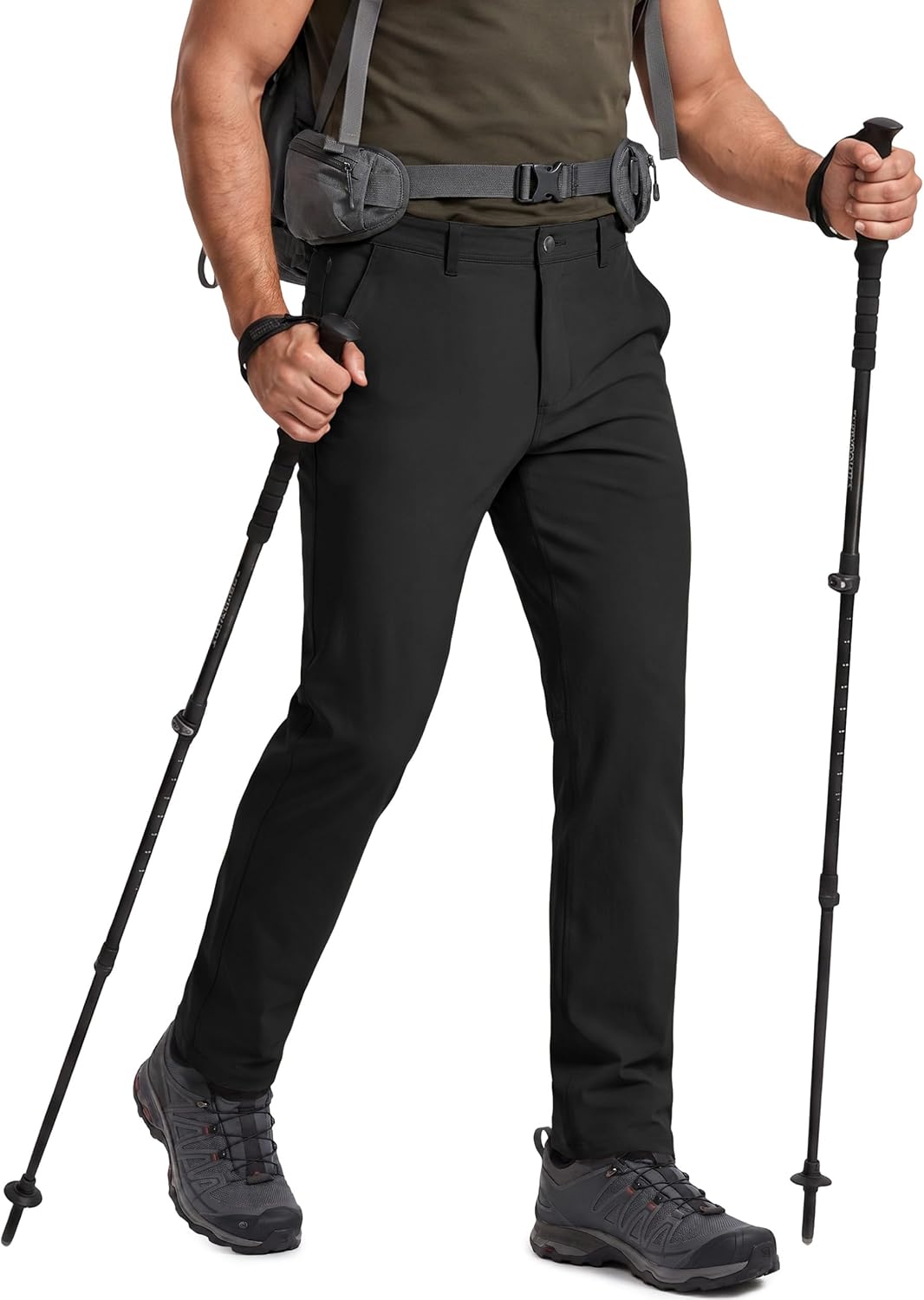 PULI Men's Hiking Pants 4-Way Stretch Quick Dry Water Resistant Lightweight | UPF50+, Elastic Waist, Inner Drawstring, Zipper Pocket, Durable, for Trail Camping Travel, 30'' Inseam